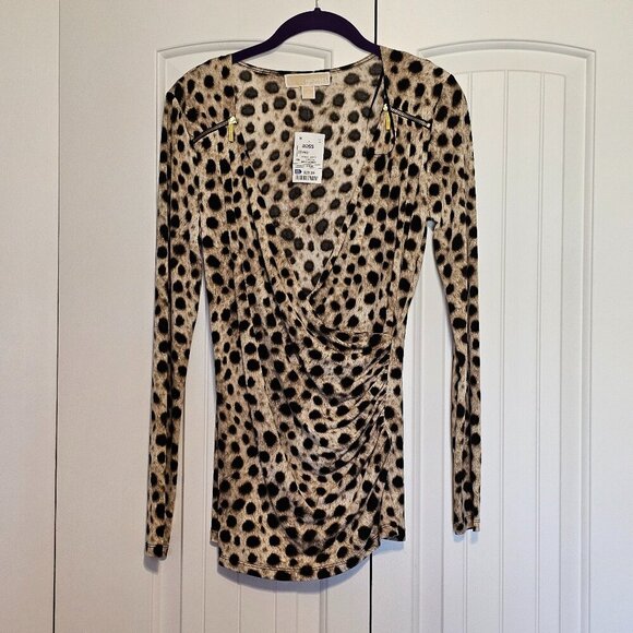 NWT Women's Michael Kors Animal Print Faux‎ Wrap Top Size Small - Picture 1 of 7